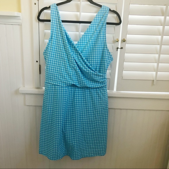 Lands’ End Blue Gingham One-Piece Swim Dress Sz 16 - Picture 2 of 7